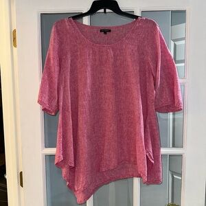 For Cynthia Pink Linen Cotton Asymmetrical Tunic Top Lagenlook Coastal Size 1X